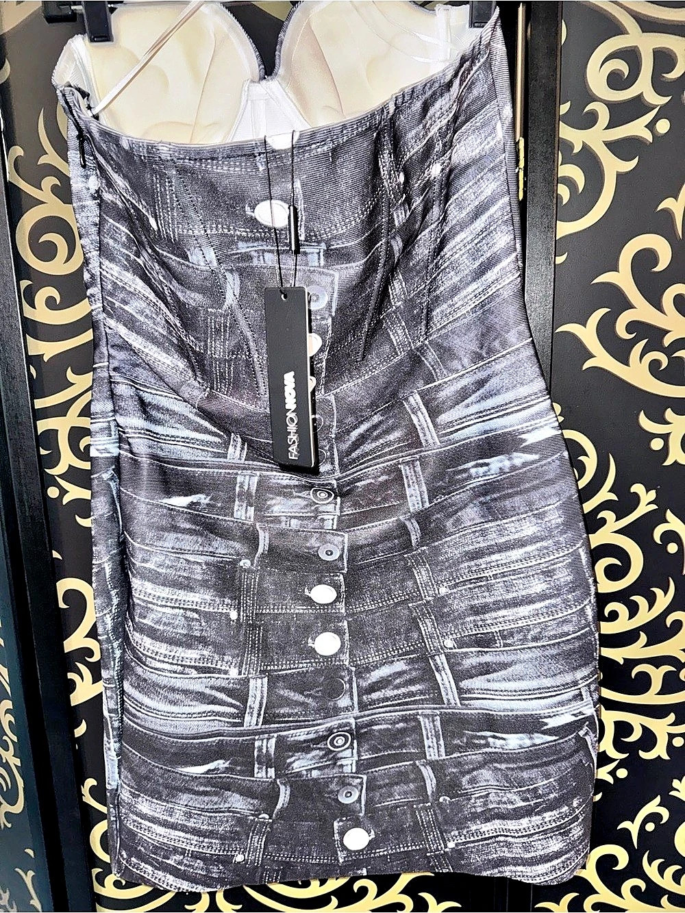 Fashion Nova Valery Bandage Mini Dress Denim Print Mini Dress Black & White Size - Picture 5 of 6